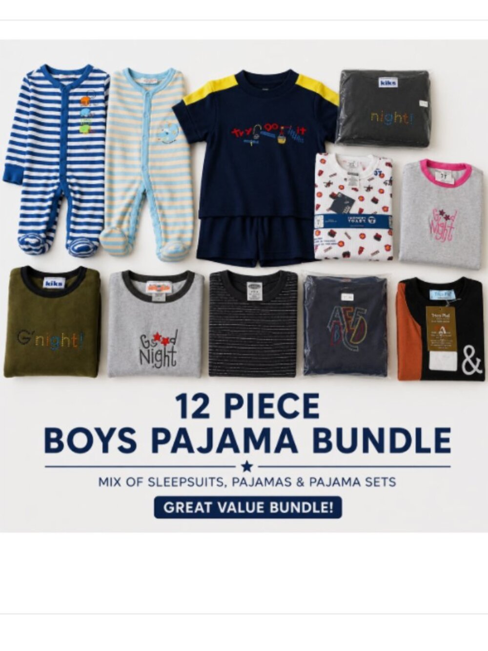 Toddler Boys Pajama Bundle 12 Piece Mixed Sleepwear PJ Sets Sleepers NWT